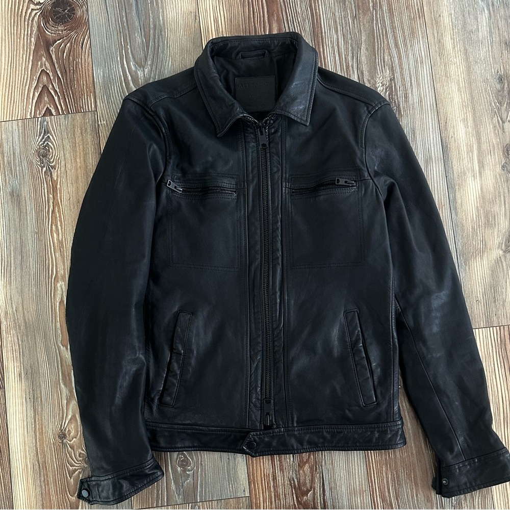 All Saints LARK Leather Bomber Jacket SMALL Mens Biker Rock Allsaints Motorcycle
